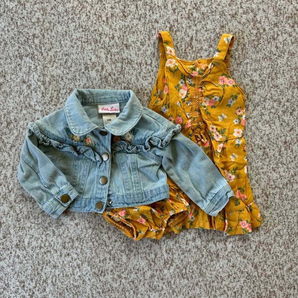 5/$25 Little Lass Baby Yellow Floral 3 Piece Sundress Set